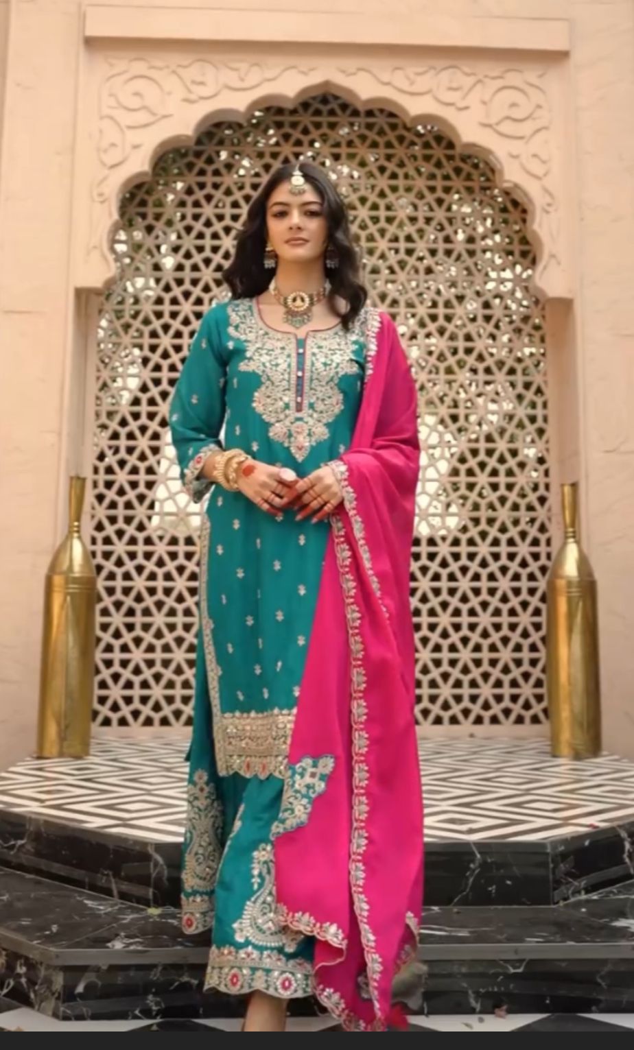 vichitra silk plazzo set