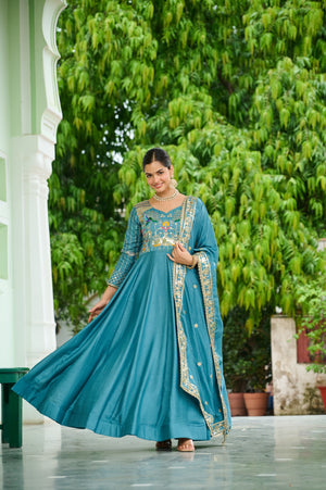 Premium Indian ethnic gown with matching dupatta