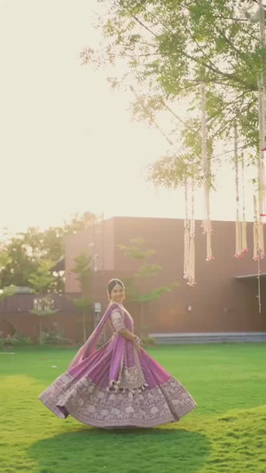 Indian bride in purple georgette lehenga