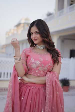 Bridal style pink fendi silk lehenga