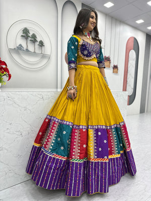 *"6-meter flair lehenga with lace borders"*