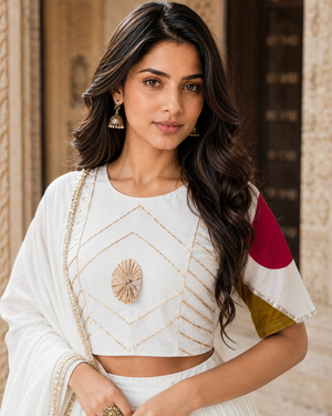 Pure cotton printed choli with gota patti work