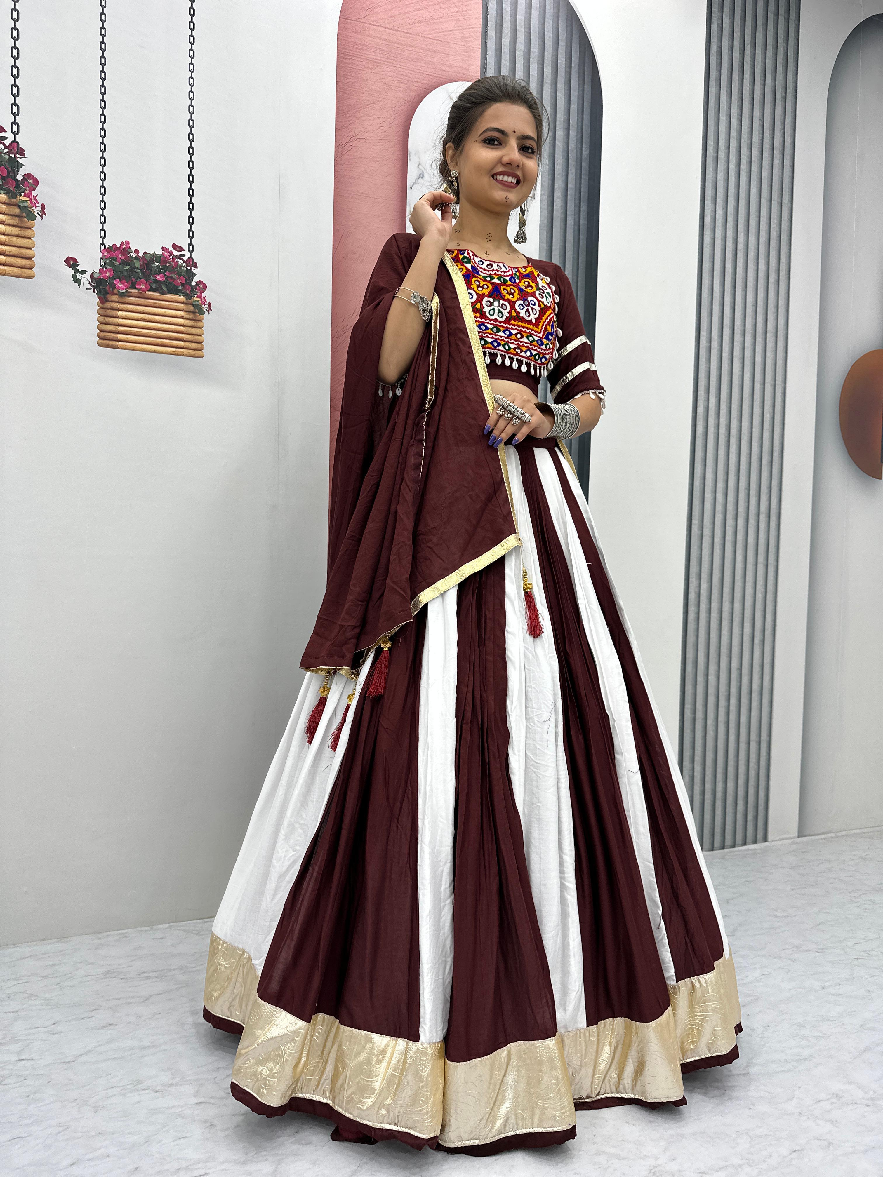 Maroon and white Gamathi work lehenga choli