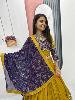 Embroidered cotton choli with faux georgette dupatta