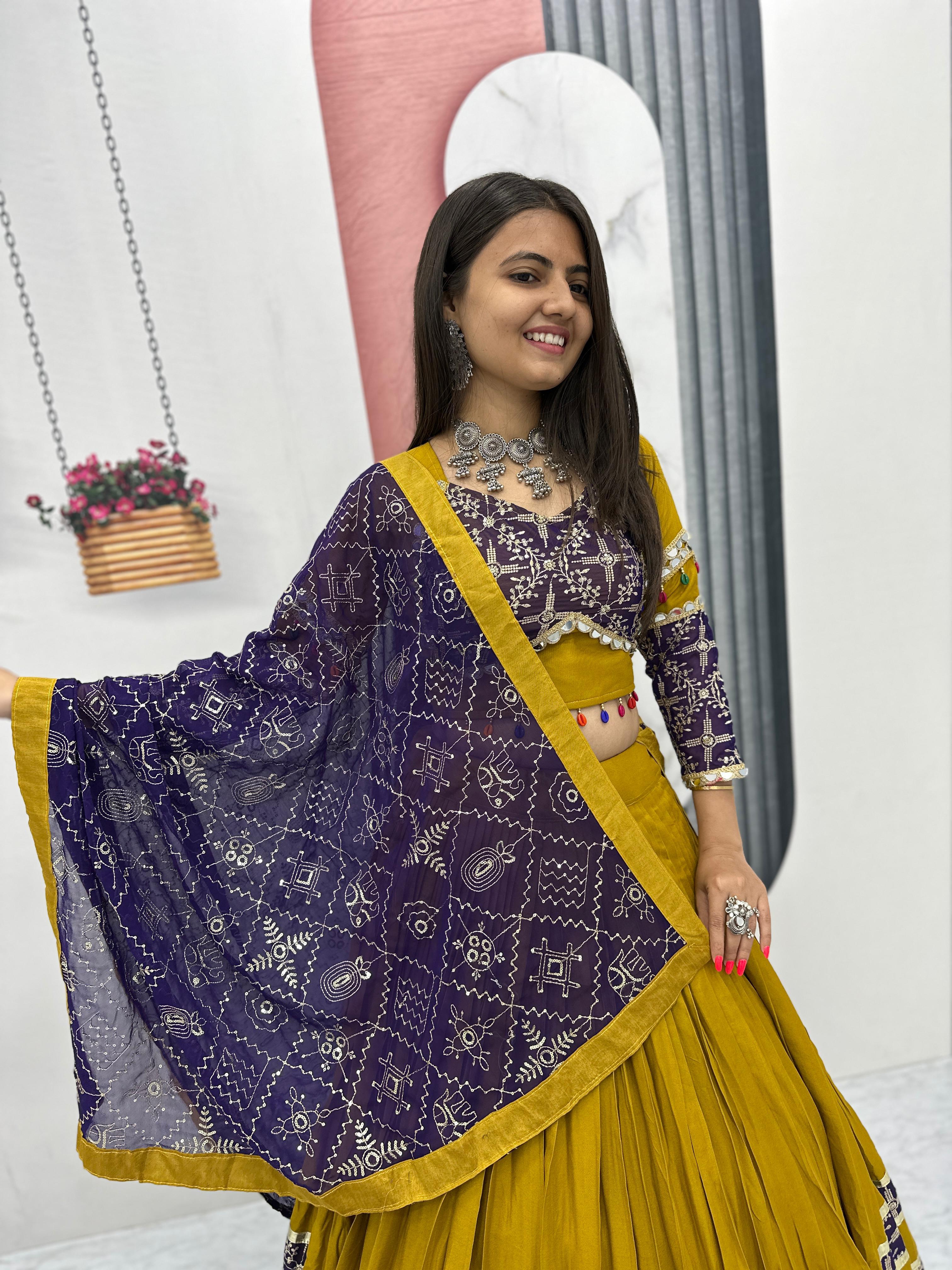 Embroidered cotton choli with faux georgette dupatta