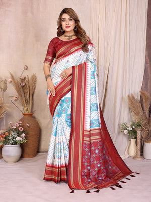 soft silk ikkat weaving saree with zari border