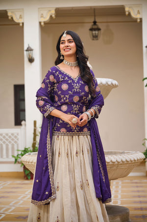 Purple designer lehenga set with kurti