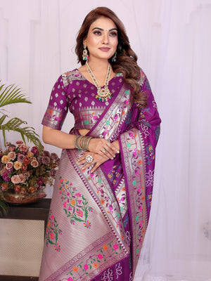 purple Traditional Bandhej Saree For Women