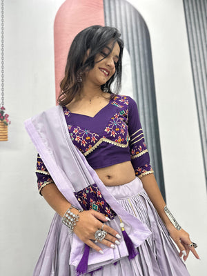 Purple pure cotton lehenga choli with dupatta