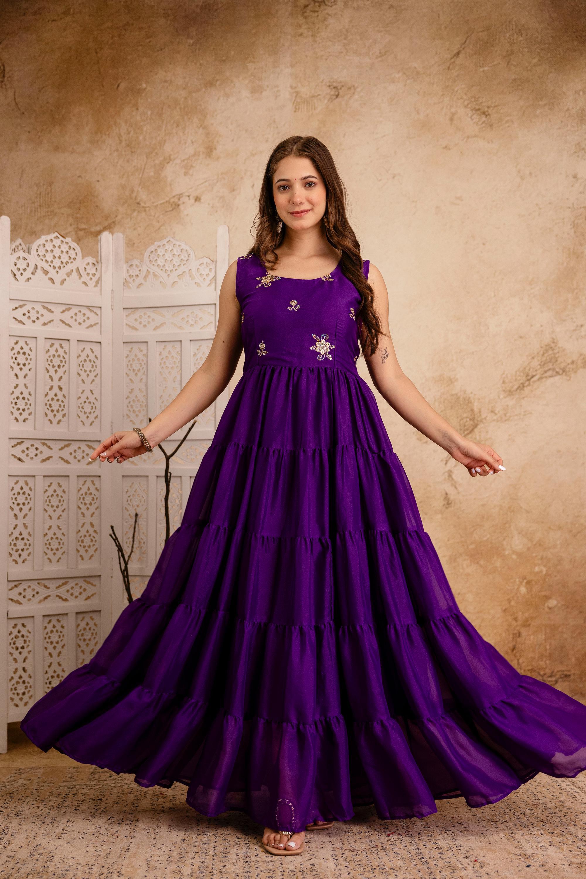 Designer purple Anarkali dress for festive occasions