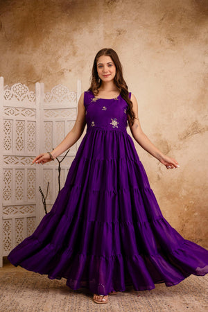 Designer purple Anarkali dress for festive occasions