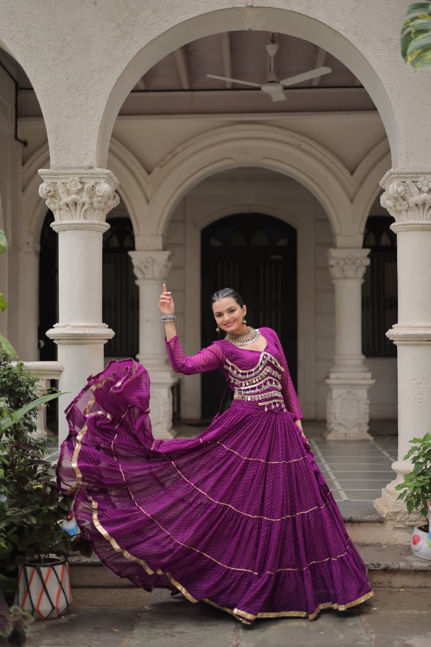 Navratri Purple Leheriya Outfit