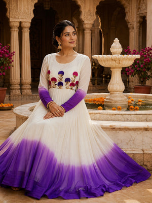 Round neck ethnic gown with embroidery work