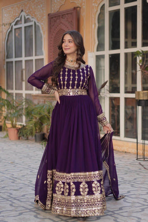 purple embroidered gown