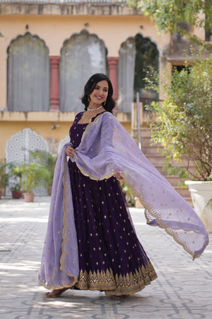 embroidered gown with dupatta