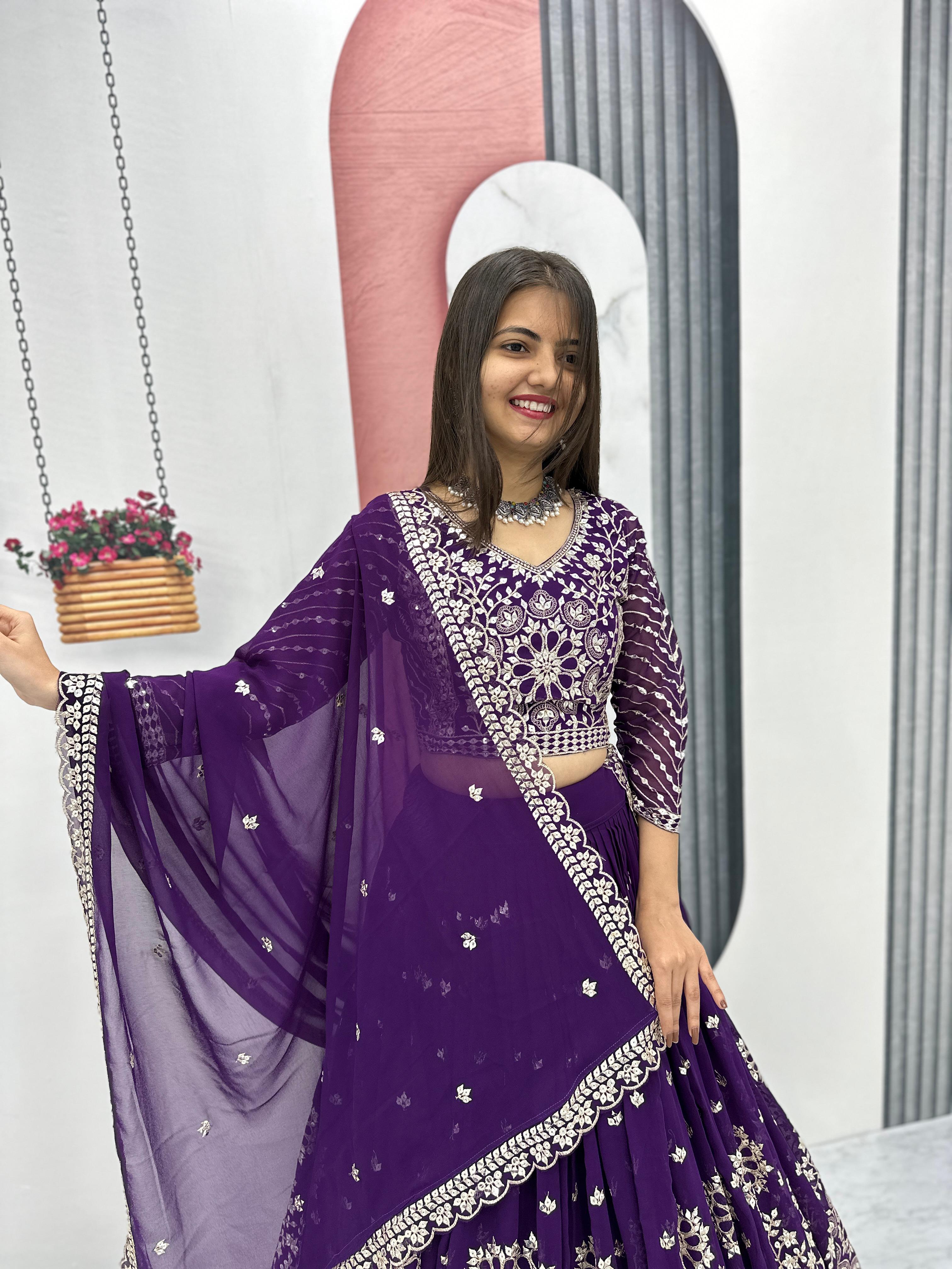 purple embroidered lehenga