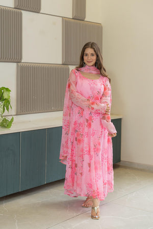 Complete stitched organza gown set for women