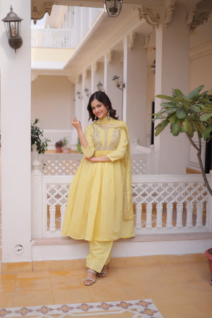 Indian ethnic gown set for women with dupatta and bottom design