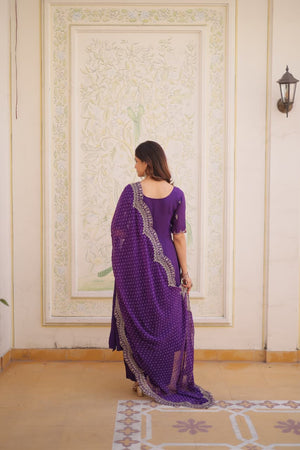 mul chanderi embroidered kurti set with pant and dupatta