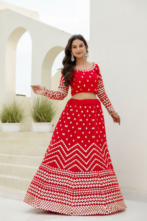 Red lehenga with heavy foil embroidery work
