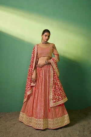 Elegant red georgette heavy sequins lehenga set