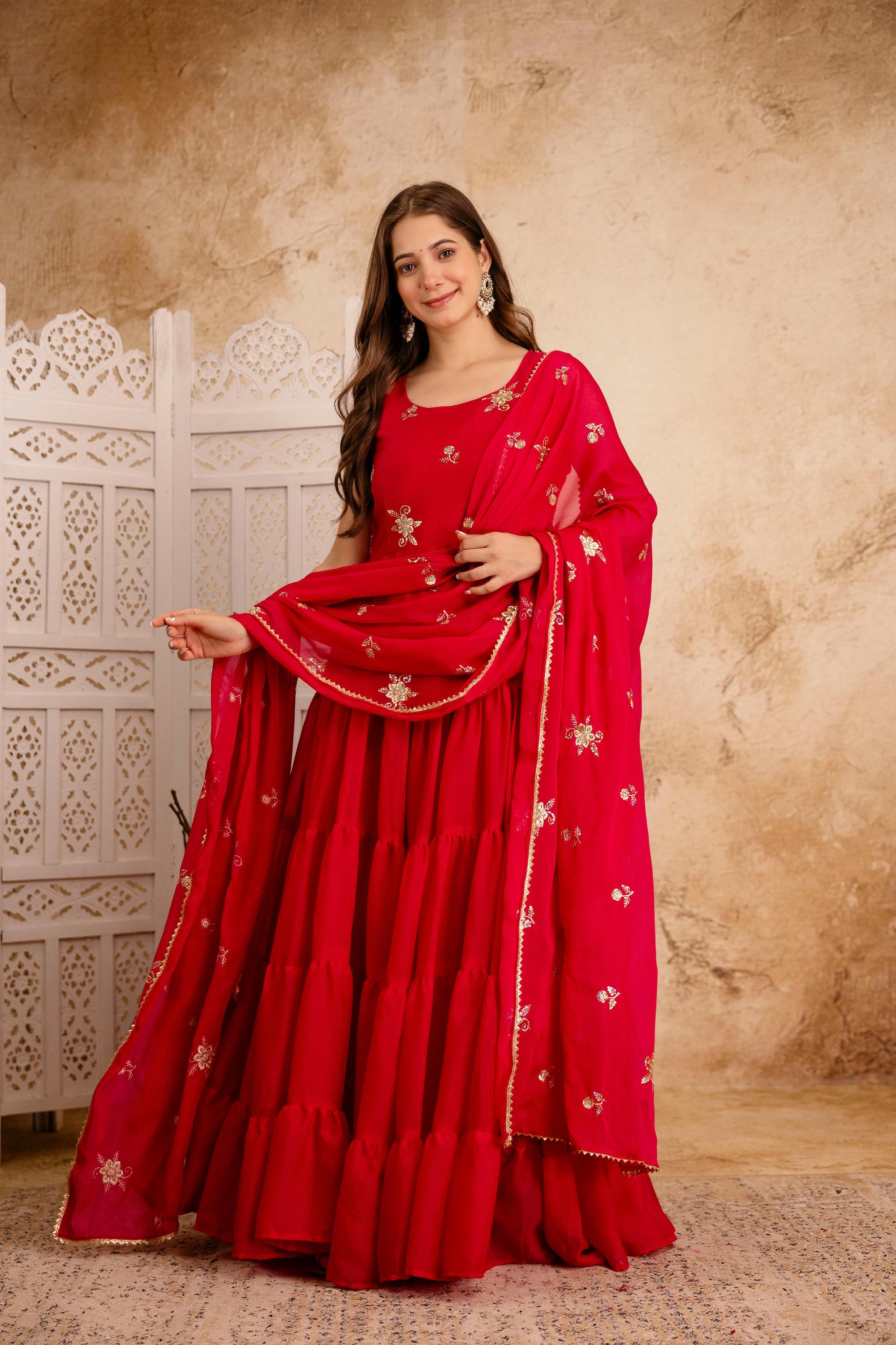 Traditional wedding party wear Anarkali gown with dupatta
