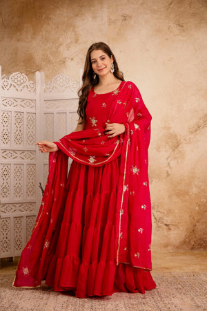 Traditional wedding party wear Anarkali gown with dupatta