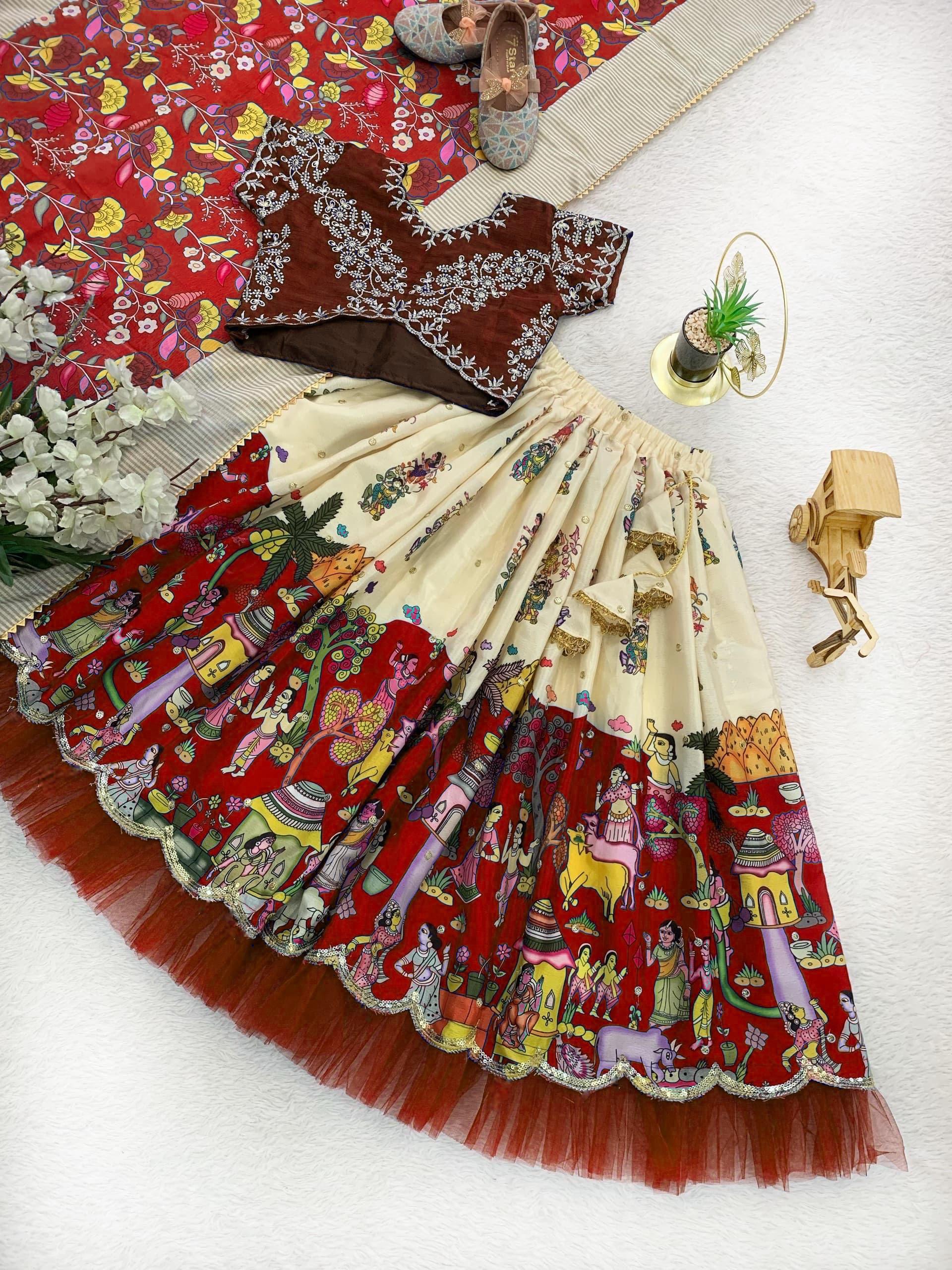 Colorful traditional skirt with intricate patterns on a white surface