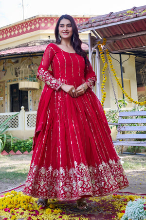 embroidered anarkali gown with dupatta