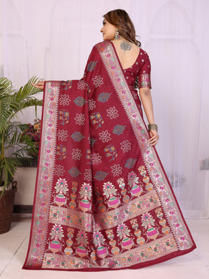 maroon colour Dola Silk Saree Buy Online India
