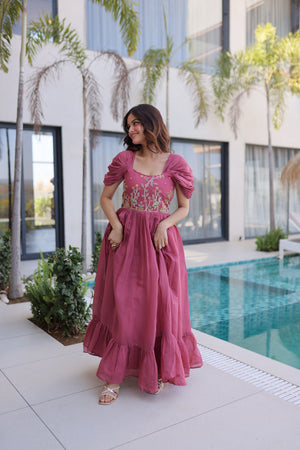 Designer Mal Chanderi Embroidered Gown for women online