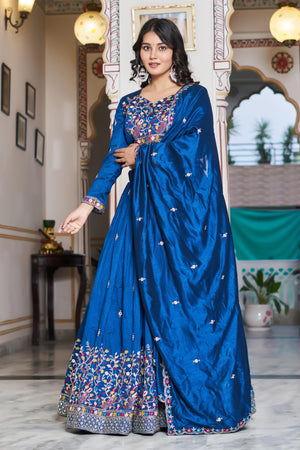 Royal blue party wear lehenga photoshoot