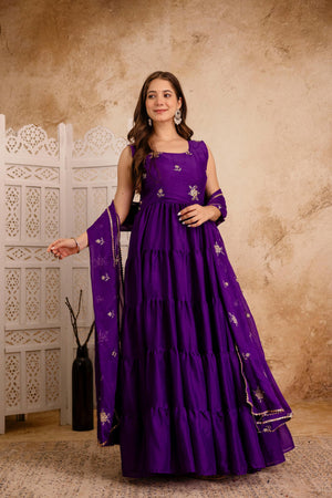 Vastralyn exclusive royal purple embroidered Anarkali set