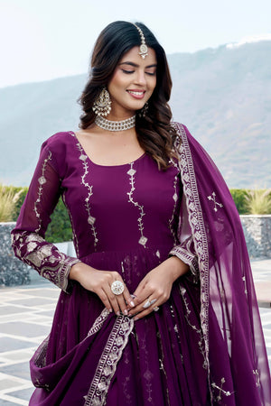 Elegant long gown with heavy embroidery