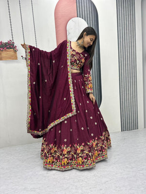 Party wear purple embroidered lehenga