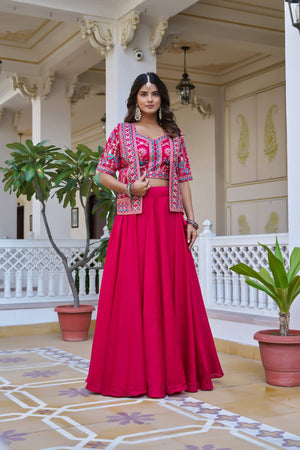 Buy Rani Pink Vichitra Silk Embroidered Lehenga Choli with Koti Online