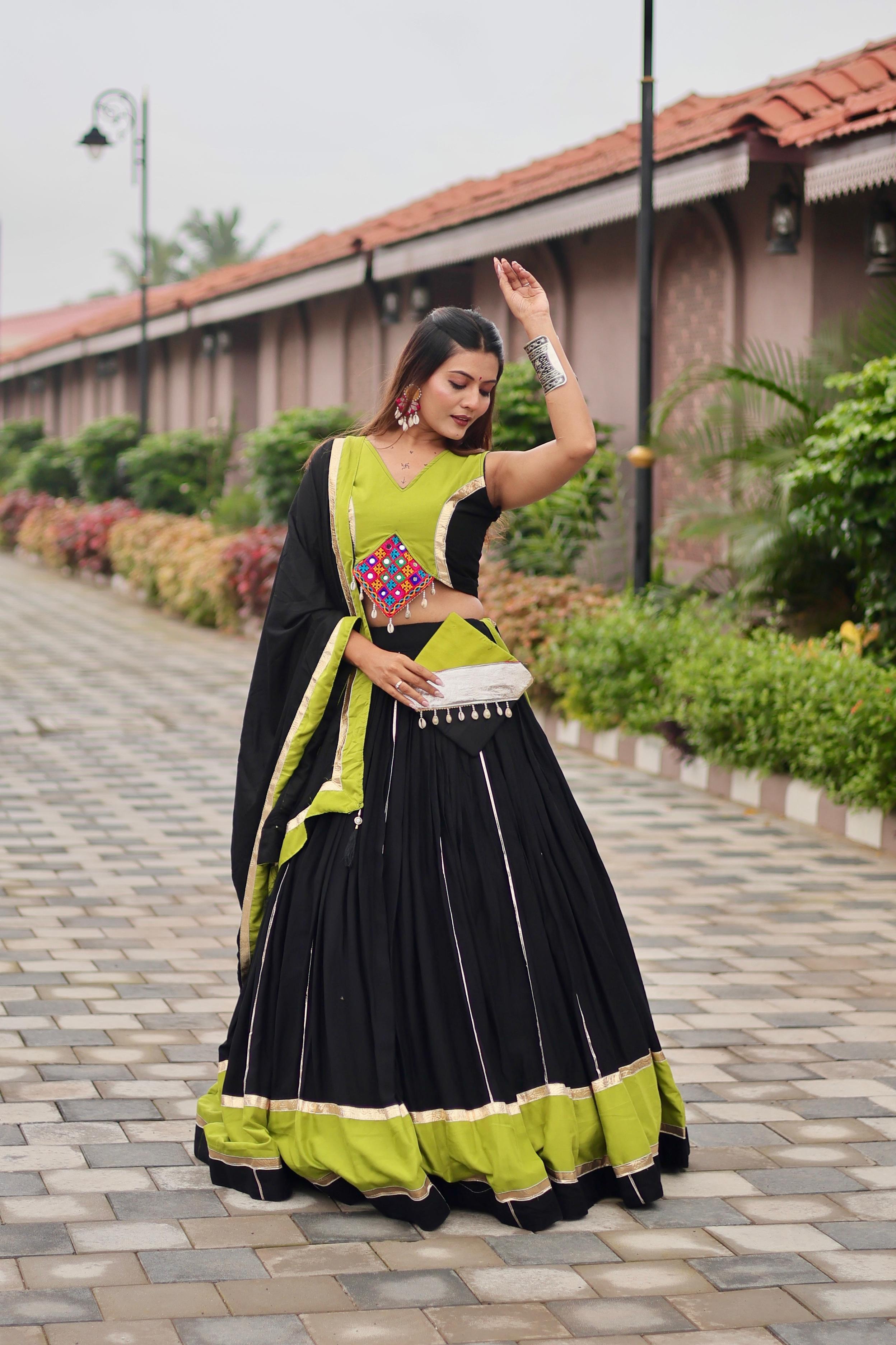 Pure cotton lehenga choli with mirror work – front view