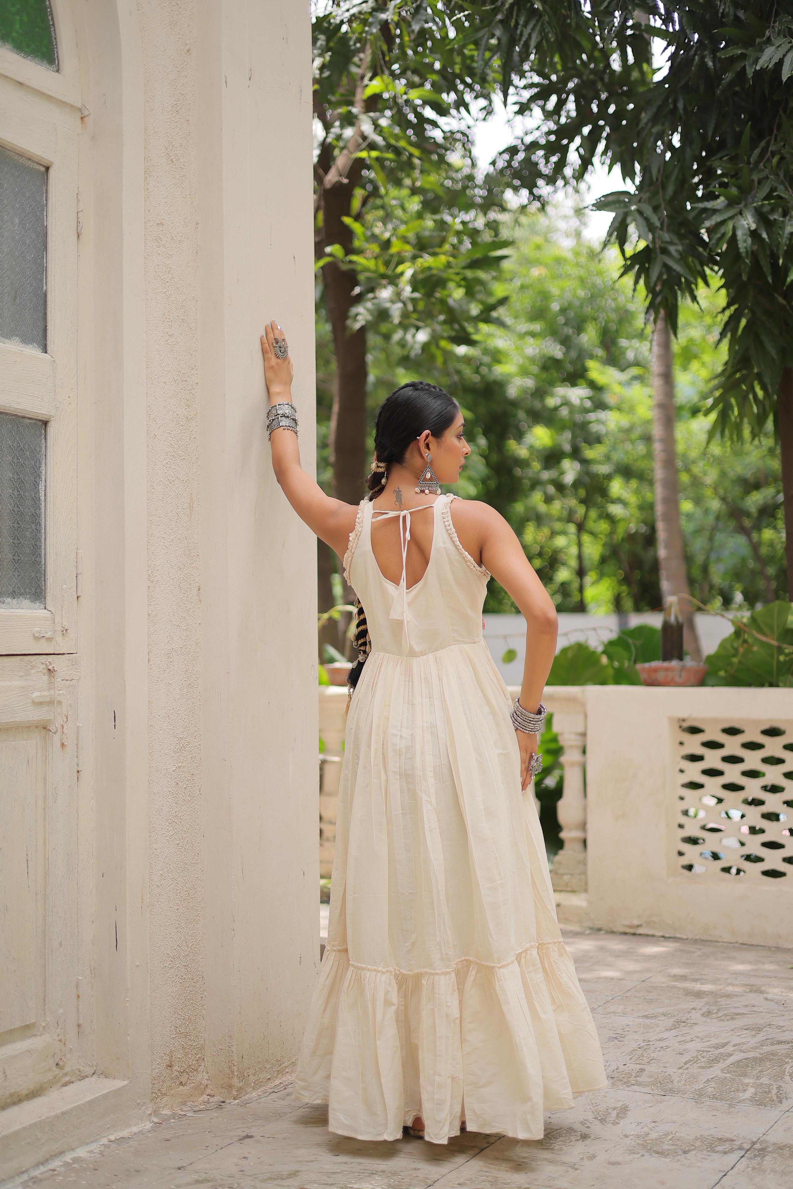 Back Designer embroidered kora cotton sleeveless gown