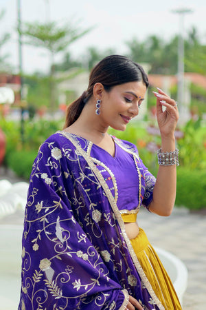 Heavy embroidered lehenga choli with ready-made lace