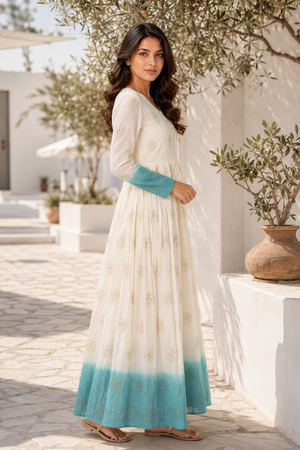 sky blue Festive wear shaded silver crunchy gown for women