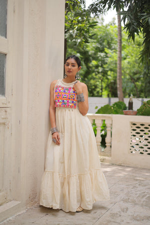 Navratri special off-white embroidered gown
