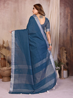 festive linen saree with zari border