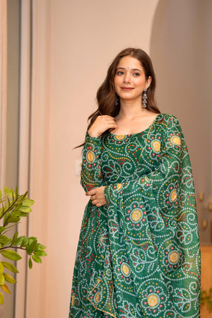 designer Indian gown set green print