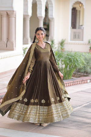 Wedding wear vichitra silk long gown