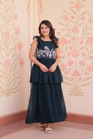 Stylish party wear gown with embroidery