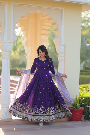 Fancy Neck Full Sleeve Gown Design