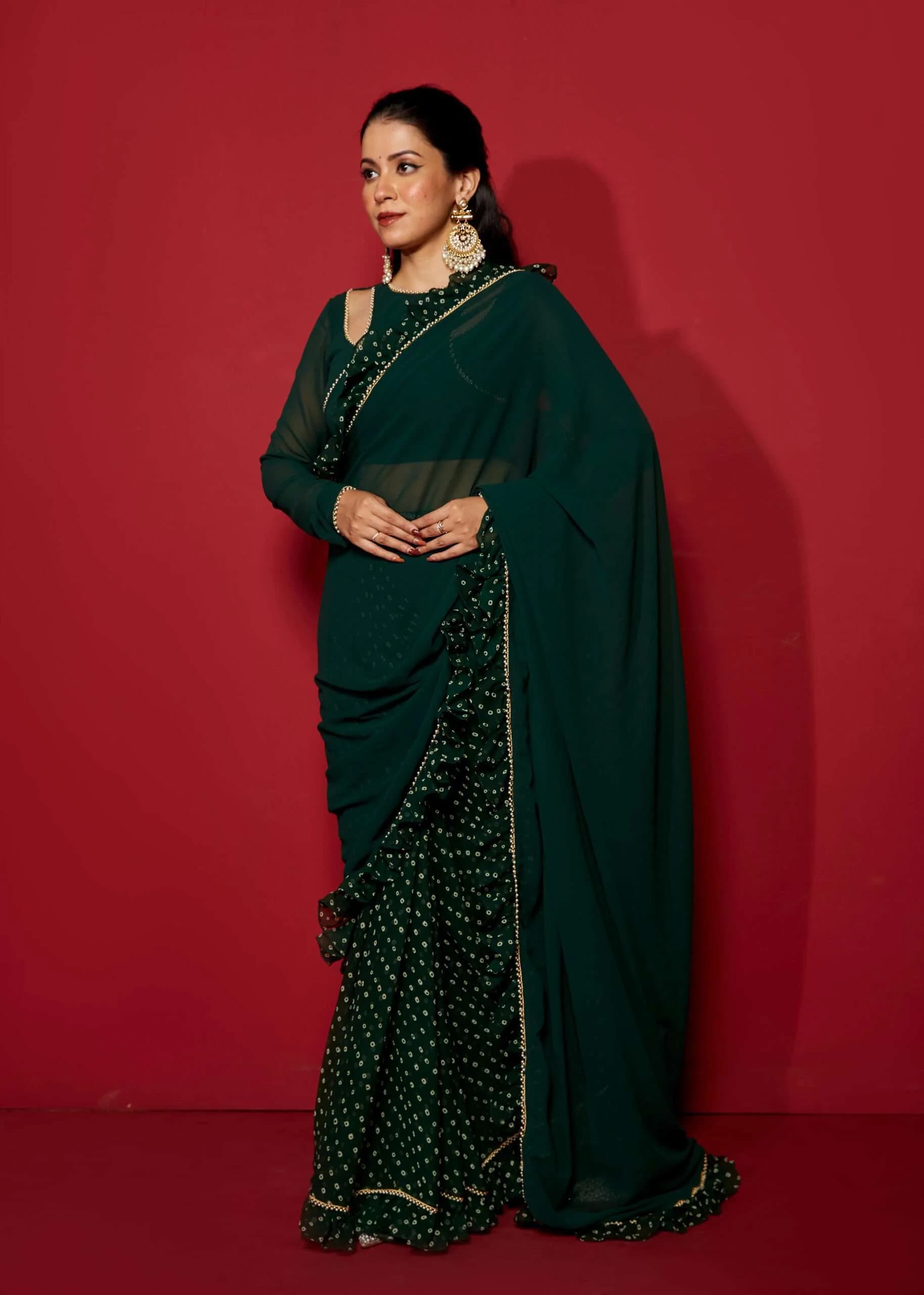 Trendy georgette ruffle saree for parties