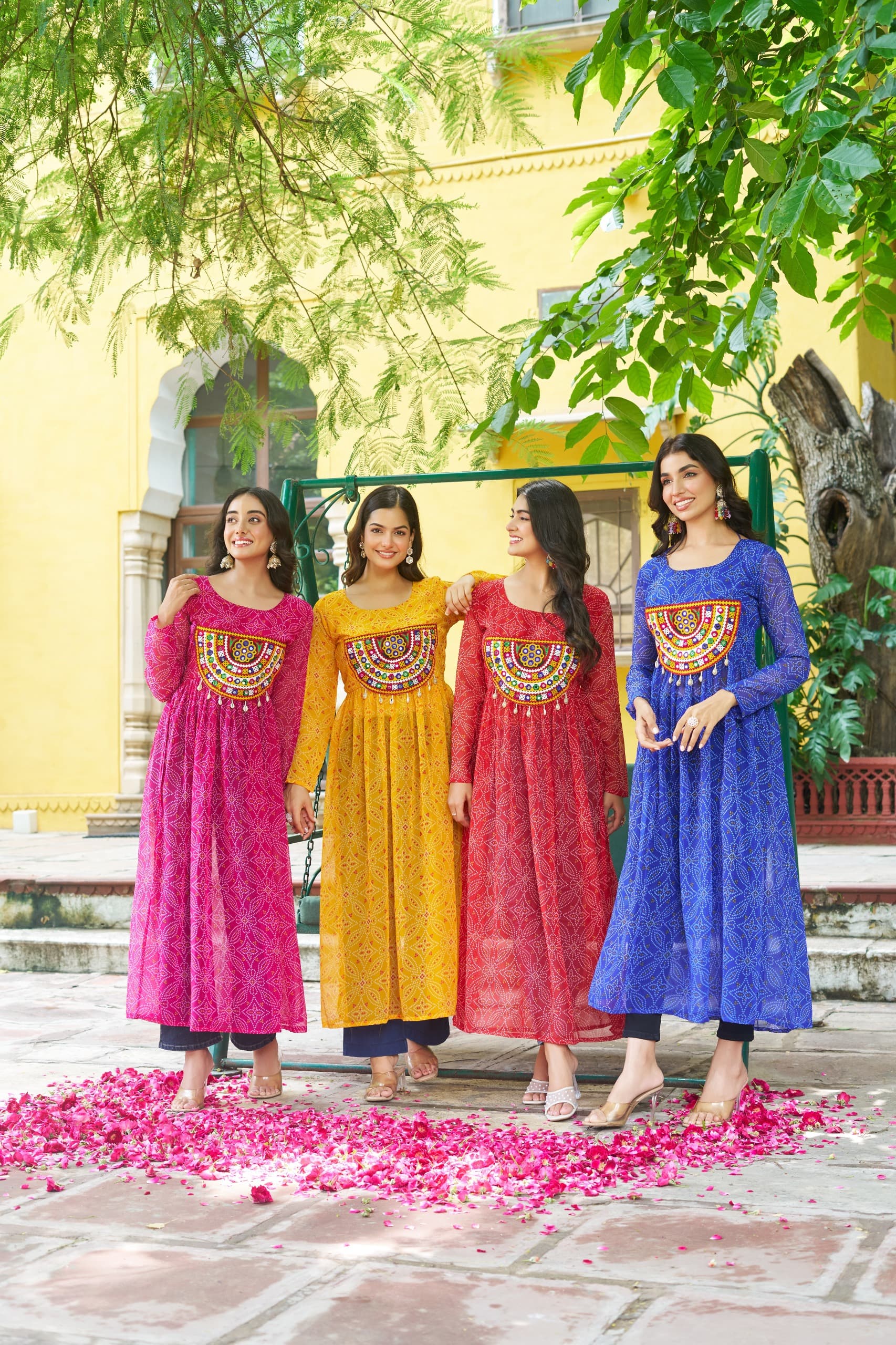 Full view of Vastralyn Bandhej Kurtis in 4 colours
