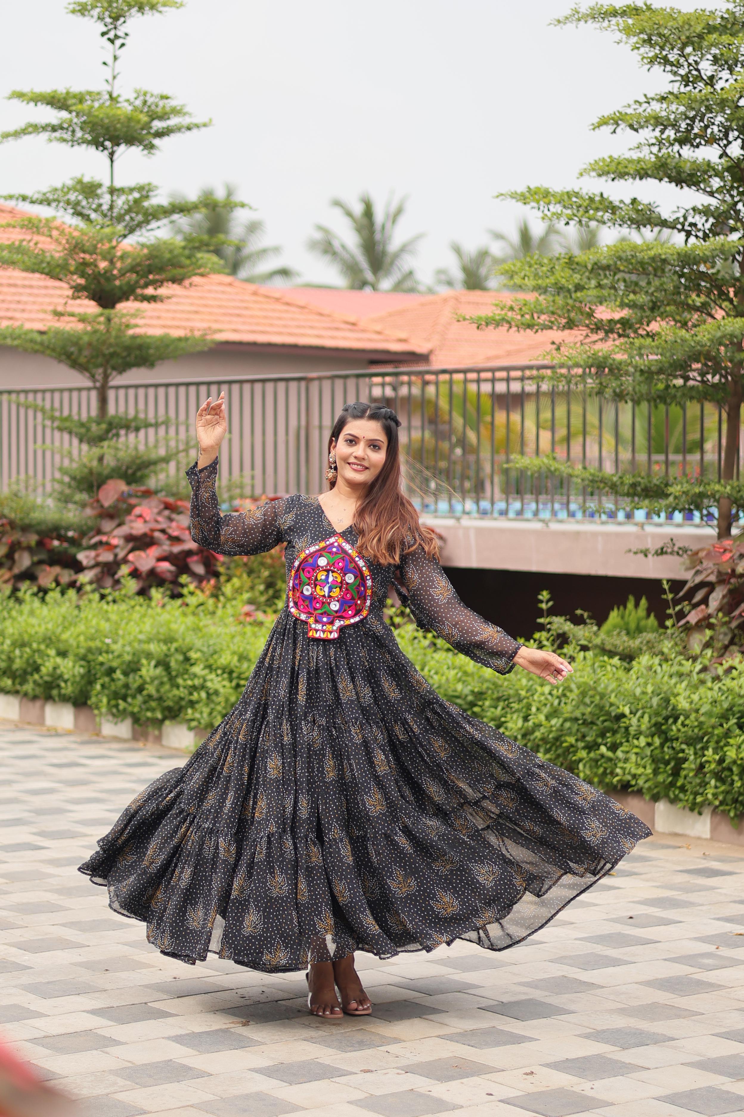 Gamathi Work Real Mirror Faux Georgette Anarkali Gown Set π