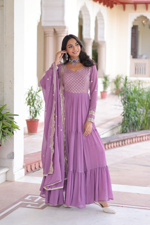pink colour georgette gown design,